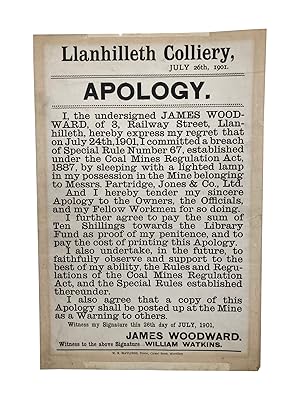 Llanhilleth Colliery, July 26th, 1901. Apology