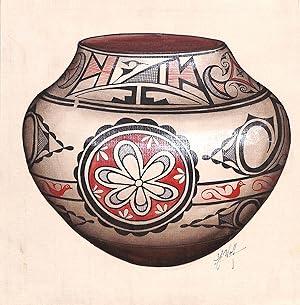 Acoma Pot Gouache Painting by CJ Wolf