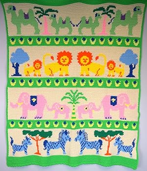 Hand-Crotchet 4-Panel Wall Tapestry w/ a Tropical Parade Of Exotic Animals
