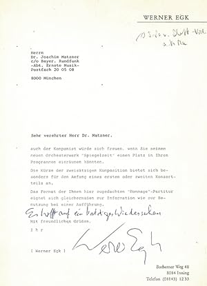 Maschinenschriftl. Brief mit eigenhänd. Zusatz u. Unterschrift.