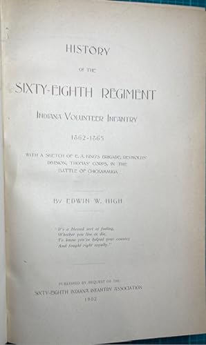 Seller image for HISTORY OF THE SIXTY-EIGHTH REGIMENT INDIANA VOLUNTEER INFANTRY, 1862-1865 (Regimental History, 68th Indiana Inf.) for sale by NorthStar Books
