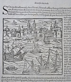 Syracuse Harbor 1580 Munster Cosmography wood cut print city view