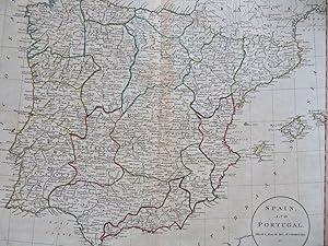 Spain & Portugal Iberia Madrid Lisbon Porto Barcelona c. 1811 Russell folio map