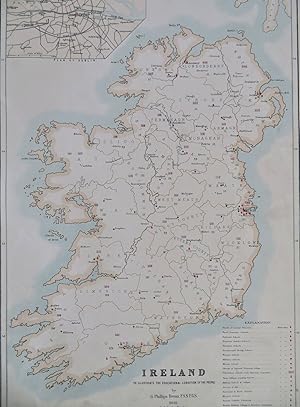 Education in Ireland Schools Colleges 1882 scarce large color map by Bevan