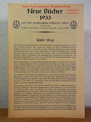 Seller image for Neue Bcher 1933 und die wichtigsten frhrerer Jahre aus dem Verlag Albert Langen, Georg Mller, Mnchen [Katalog] for sale by Antiquariat Weber