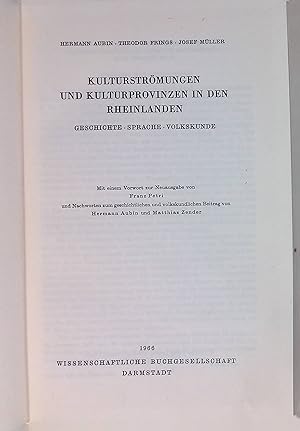 Imagen del vendedor de Kulturstrmungen und Kulturprovinzen in den Rheinlanden : Geschichte, Sprache, Volkskunde. a la venta por books4less (Versandantiquariat Petra Gros GmbH & Co. KG)