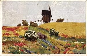 Künstler Ansichtskarte / Postkarte Das deutsche Land, Windmühle, Blumenwiese - Primus 1095