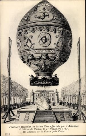 Ansichtskarte / Postkarte Premiere ascension en ballon libre, d'Arlandes et Pilatre de Rozier, 17...