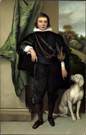 Künstler Ansichtskarte / Postkarte v. Dyck, A., Prinz Ruprecht von der Pfalz, Portrait, Hund