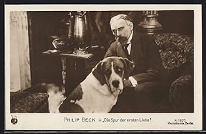 Bild des Verkufers fr Ansichtskarte Filmszene aus Die Spur der ersten Liebe mit Philip Beck und Hund zum Verkauf von Bartko-Reher
