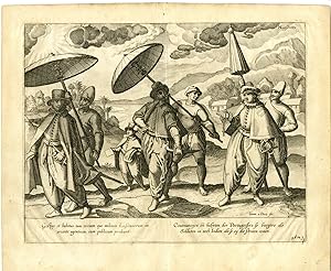Antique Print-EAST-INDIES-PORTUGESE SOLDIERS-CIVILIANS-Deutecum-Linschoten-1599
