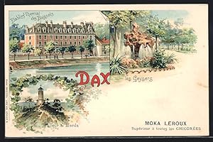 Lithographie Dax, Etablissement Thermal des Baignots, Tour de Borda, les Geysers