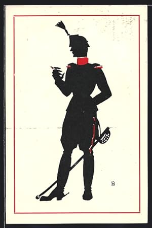 Seller image for Knstler-Ansichtskarte Shilouette eines schweizer Soldaten, Umschlagzeichung zum Roman Der starke Mann for sale by Bartko-Reher