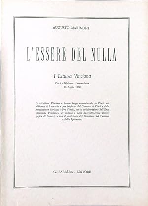 Bild des Verkufers fr L'essere del nulla. I Lettura Vinciana 26 aprile 1960 zum Verkauf von Librodifaccia