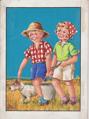 Seller image for Couple d'enfants en exploration. for sale by Librairie Galle Cambon