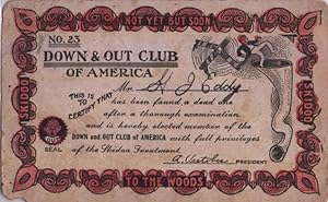 Seller image for certificate postcard: Down & Our Club of America for sale by Mobyville