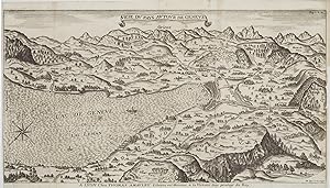 Carte du Léman, côté Genève: "Veüe du pays autour de Genève", à Lyon chez T. Amaulry (reproduction)