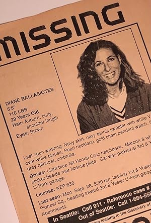 Broadside Announcing the Disappearance of Murder Victim Diane Ballasiotes