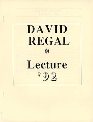 Seller image for David Regal, Lecture '92 for sale by Quicker than the Eye