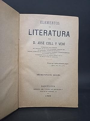 Imagen del vendedor de ELEMENTOS DE LITERATURA a la venta por Libros de Ultramar Alicante