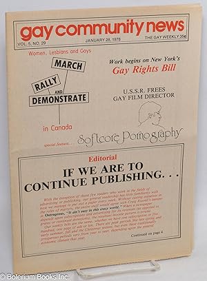 Bild des Verkufers fr GCN: Gay Community News; the gay weekly; vol. 5, #29, January 28, 1978: If we are to continue publishing . . zum Verkauf von Bolerium Books Inc.