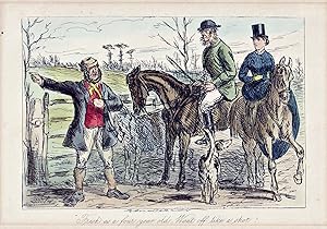 Bild des Verk�ufers f�r "Fresh as a four year old. Went off like a shot" - A gamekeeper giving directions to a fox hunting couple. / Jagd hunting hunter J�ger / dogs Hunde zum Verkauf von Antiquariat Steffen V�lkel GmbH