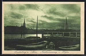 Seller image for Ansichtskarte Sonderborg a. Alsen, Nachtstimmung am Hafen for sale by Bartko-Reher