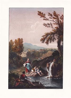 Imagen del vendedor de (Scene with family by the river) - countryside / landscape Landschaft / river Flu� a la venta por Antiquariat Steffen V�lkel GmbH