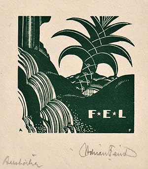 Imagen del vendedor de F. E. L" - Exlibris ex-libris Ex Libris Australien Australia bookplate a la venta por Antiquariat Steffen Vlkel GmbH