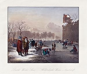 Bild des Verkufers fr Dutch Winter Scene / Hollndische Winter-Landschaft" - Holland Nederland Netherlands / ice skating Eislaufen zum Verkauf von Antiquariat Steffen Vlkel GmbH