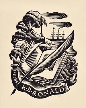 Seller image for "Exlibris R. B. Ronald" - Feder Buch Schiff Exlibris ex-libris Ex Libris Australia Australien bookplate for sale by Antiquariat Steffen V�lkel GmbH
