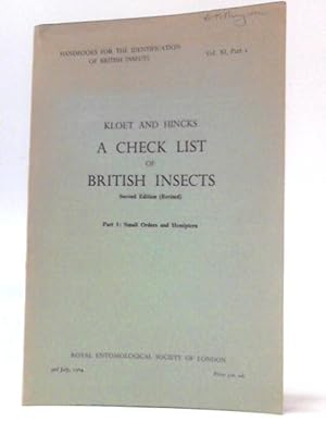 Image du vendeur pour A Checklist Of British Insects - Part 1 mis en vente par World of Rare Books