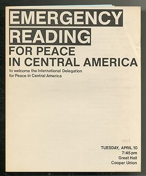 Seller image for [Event Program]: Emergency Reading for Peace in Central America to Welcome the International Delegation for Peace in Central America for sale by Between the Covers-Rare Books, Inc. ABAA