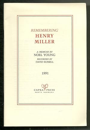 Bild des Verkufers fr Remembering Henry Miller zum Verkauf von Between the Covers-Rare Books, Inc. ABAA
