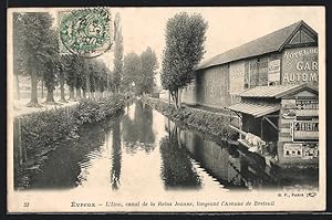 Carte postale Evreux, L`Iton, canal de la Reine Jeanne, longeant l`Avenue de Breteuil