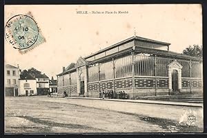 Carte postale Melle, Halles et Place du Marché