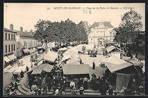 Carte postale Mont-de-Marsan, Place de la Poste, le Marché