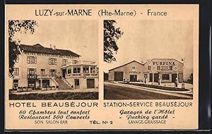 Carte postale Luzy-sur-Marne, Hotel Beauséjour, Station-Service Beauséjour
