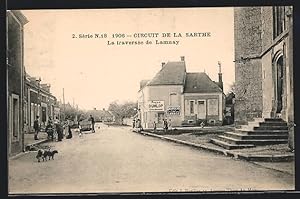 Carte postale Lamnay, Circuit de la Sarthe 1906, La traversée