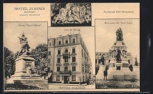 Carte postale Belfort, Hotel Jeannin, Statue Quand-Meme, Monument des Trois Sièges