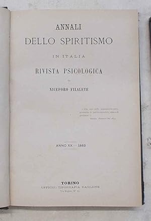 Annali dello spiritismo in Italia. Rivista psicologica. Anno XX - 1883.