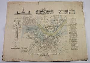 Übersicht der großen Überschwemmung in Dresden am 31. März 1845 - Ereignisplan/Stadtplan mit 3 Da...