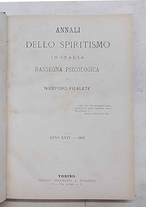 Annali dello spiritismo in Italia. Rassegna psicologica. Anno XXIV - 1887.