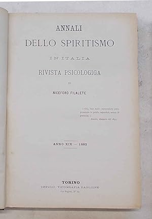Annali dello Spiritismo in Italia. Anno XIX - 1882.