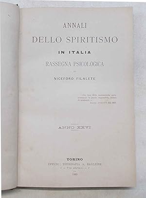 Annali dello spiritismo in Italia. Rassegna psicologica. Anno XXVI - 1889.