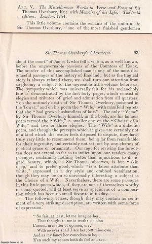 Seller image for The Miscellaneous Works in Verse and Prose of Sir Thomas Overbury, 1754. An unattributed review for the Retrospective Review, 1820. for sale by Cosmo Books