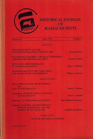 Image du vendeur pour Historical Journal of Massachusetts: Volume XI, Number 2, June 1983 mis en vente par UHR Books