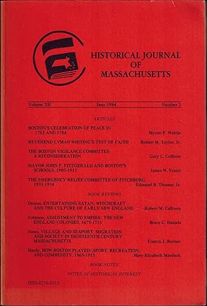 Image du vendeur pour Historical Journal of Massachusetts: Volume XII, Number 2, June 1984 mis en vente par UHR Books