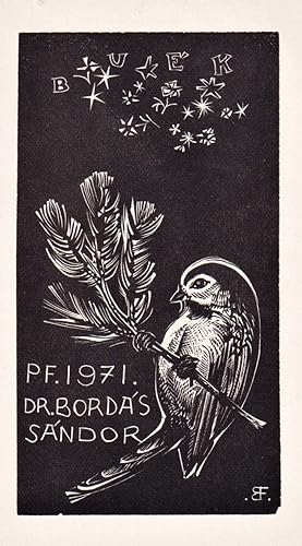 Imagen del vendedor de Dr. Bordas Sandor" - Exlibris ex-libris Ungarn Hungary bookplate Vogel bird a la venta por Antiquariat Steffen Vlkel GmbH