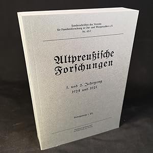 Image du vendeur pour Altpreuische Forschungen - 1. und 2. Jahrgang 1924 und 1925. Knigsberg. Nachdruck. Sonderschriften des Vereins fr Familienforschung in Ost- und Westpreuen e. V., Nr. 65/ 1. mis en vente par ANTIQUARIAT Franke BRUDDENBOOKS